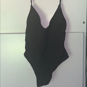 Black one piece bathing suit ruched bottom